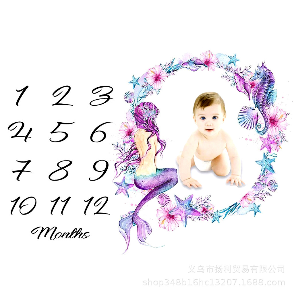 亚马逊wish热卖婴儿ins毯子里程碑宝宝美人鱼拍照背景布摄影道具