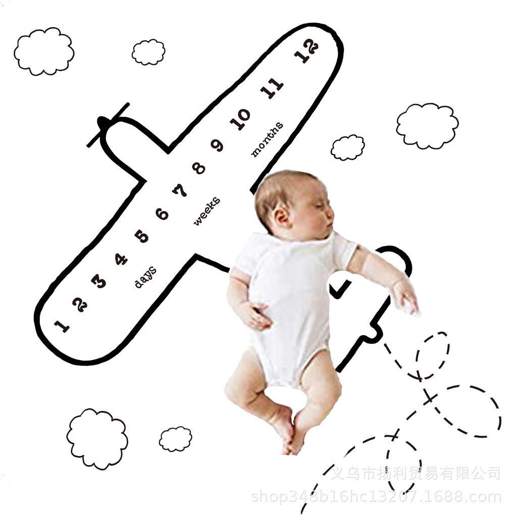 飞机云朵创意婴儿月份百天摄影道具里程碑拍照毯子宝宝拍照背景布
