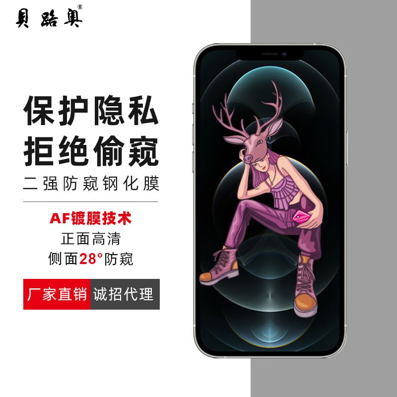 贝路奥包装苹果防窥膜适用iPhone12/13pro14max防窥屏全屏